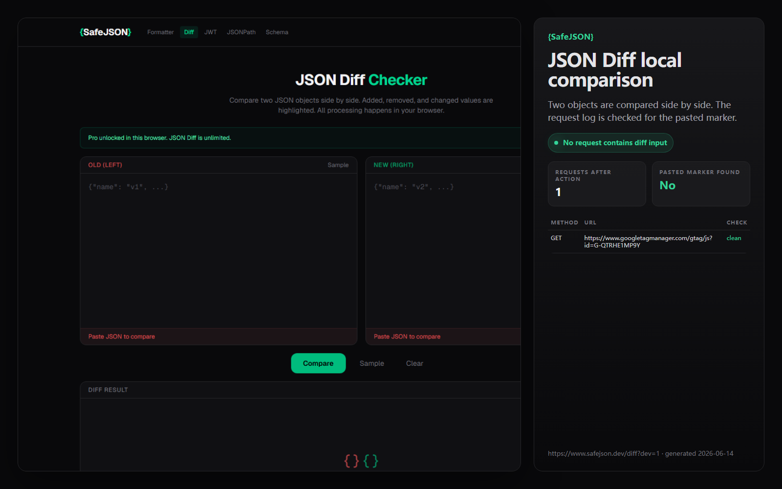PayloadBench JSON Diff browser-local workflow screenshot